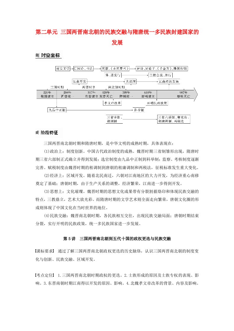 2024届高考历史一轮复习学案第二单元三国两晋南北朝的民族交融与隋唐统一多民族封建国家的发展第5讲三国两晋南北朝到五代十国的政权更迭与民族交融部编版