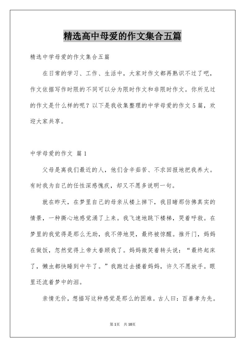 高中母爱的作文集合五篇