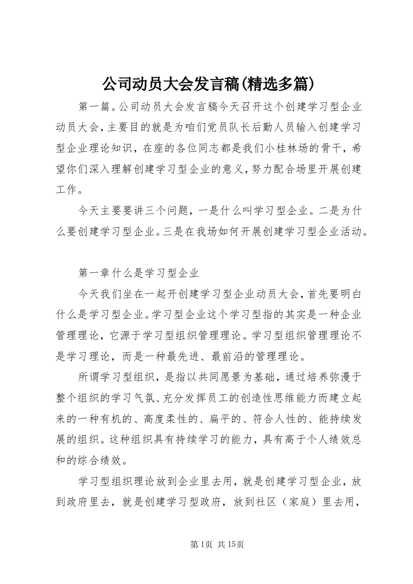 公司动员大会发言稿(精选多篇)_1