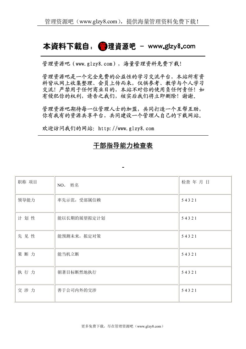 干部指导能力检查表