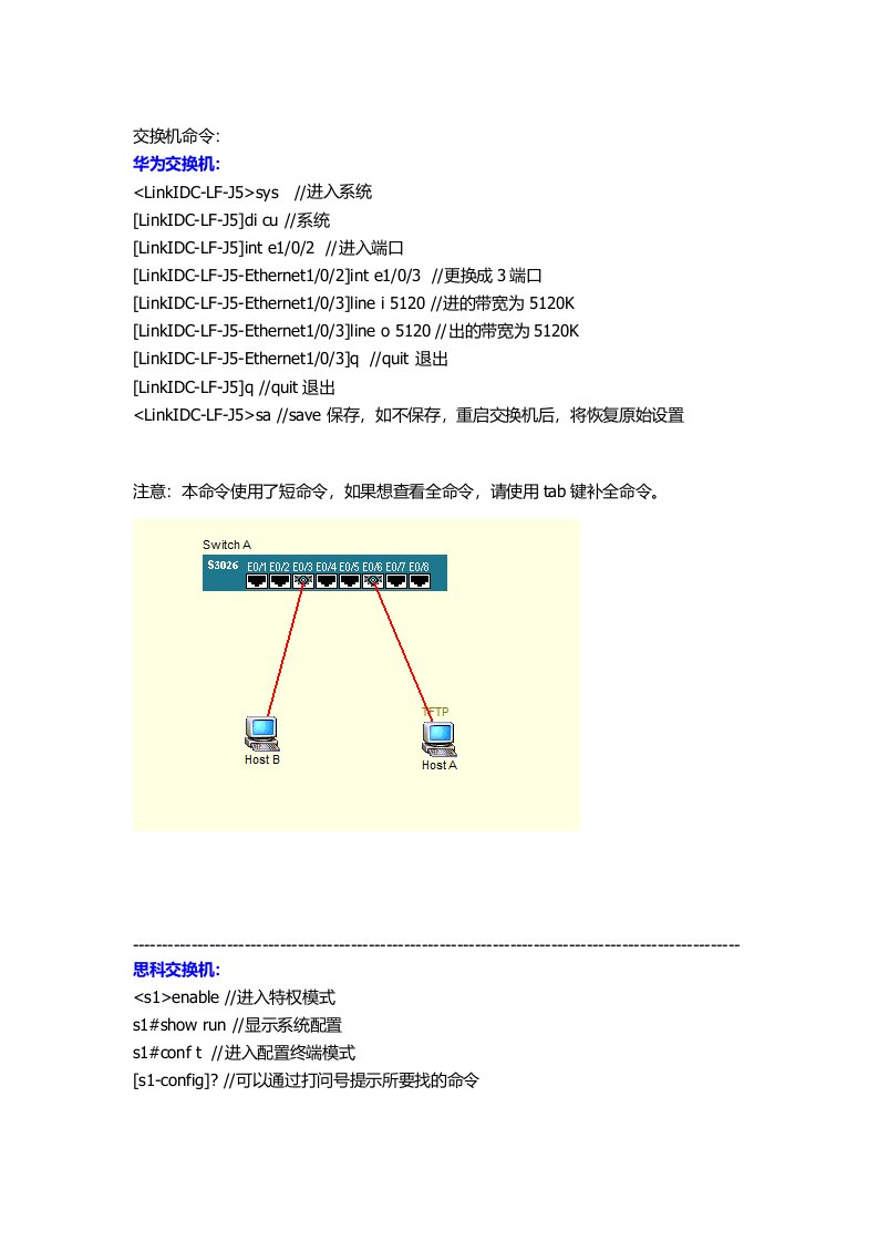 华为交换机.思科交换机限制带宽