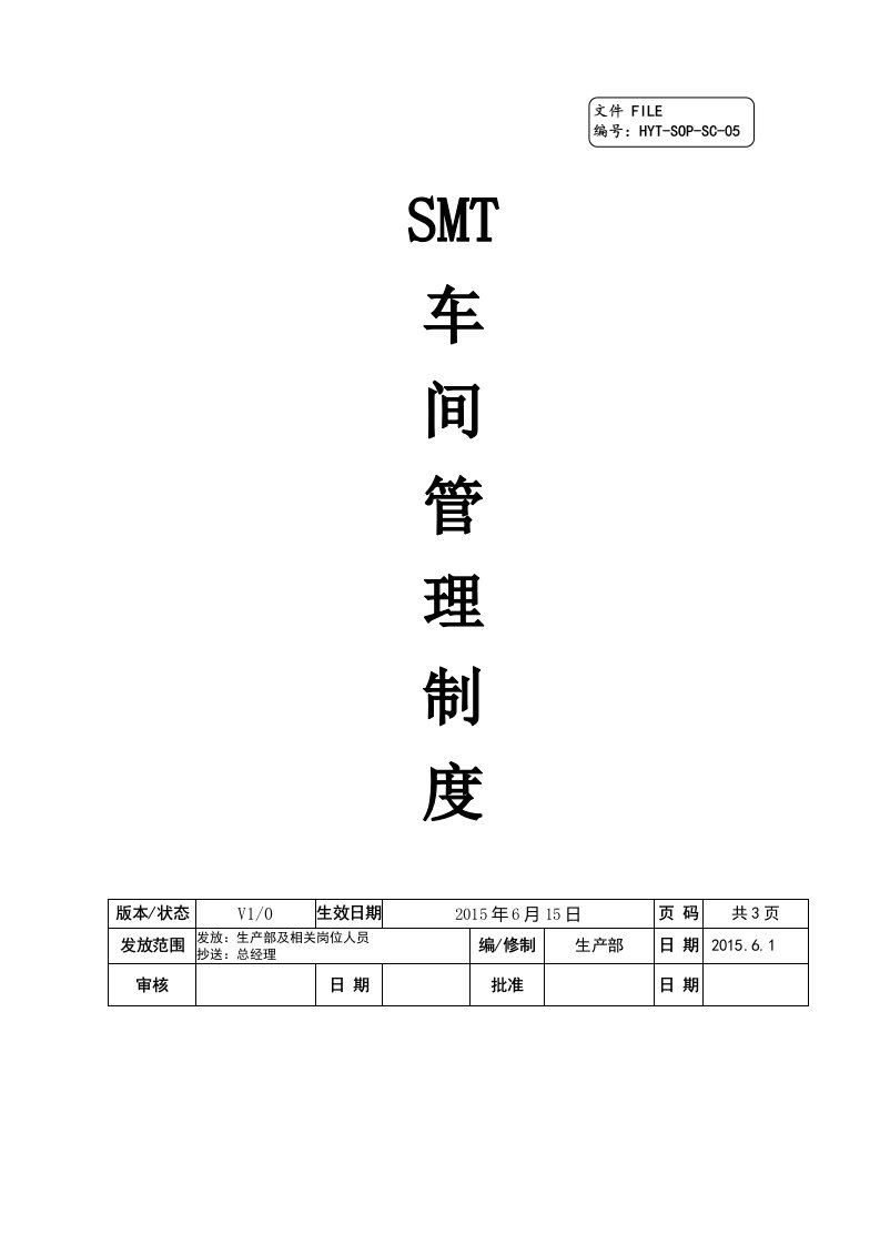 SMT车间管理制度HYT-SOP-SC