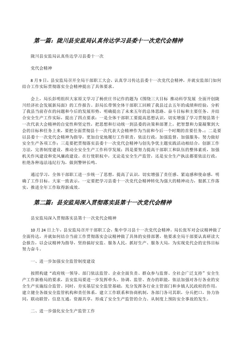 陇川县安监局认真传达学习县委十一次党代会精神[修改版]