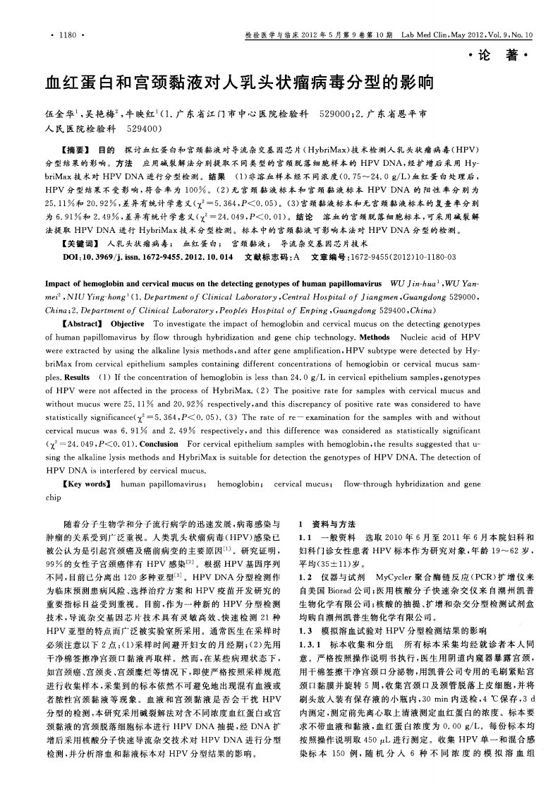 血红蛋白和宫颈黏液对人乳头状瘤病毒分型的影响.pdf