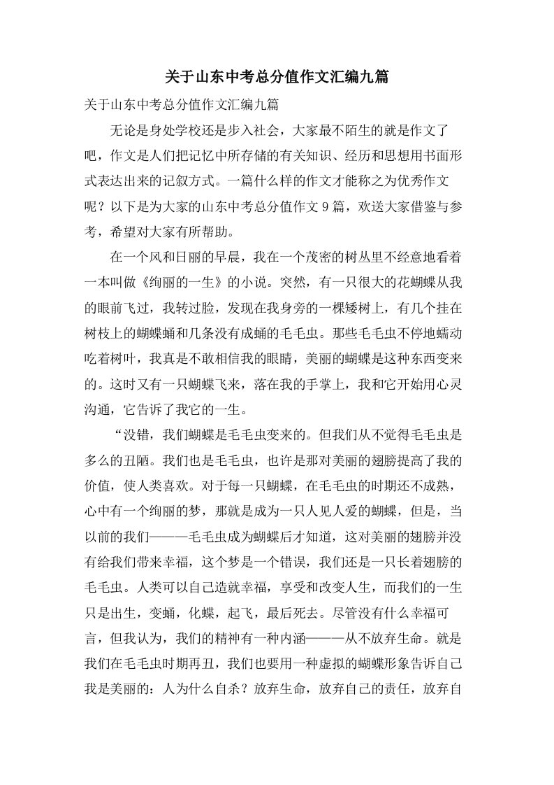 关于山东中考作文汇编九篇