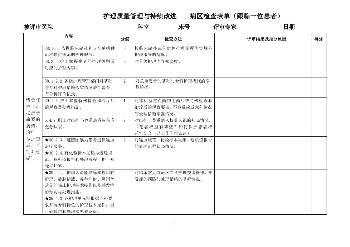 各护理组检查表单3