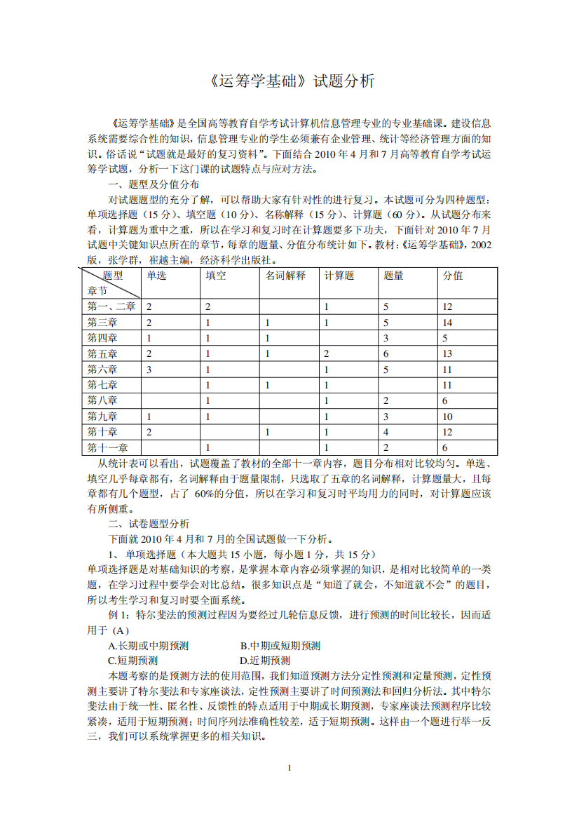 运筹学基础试题分析