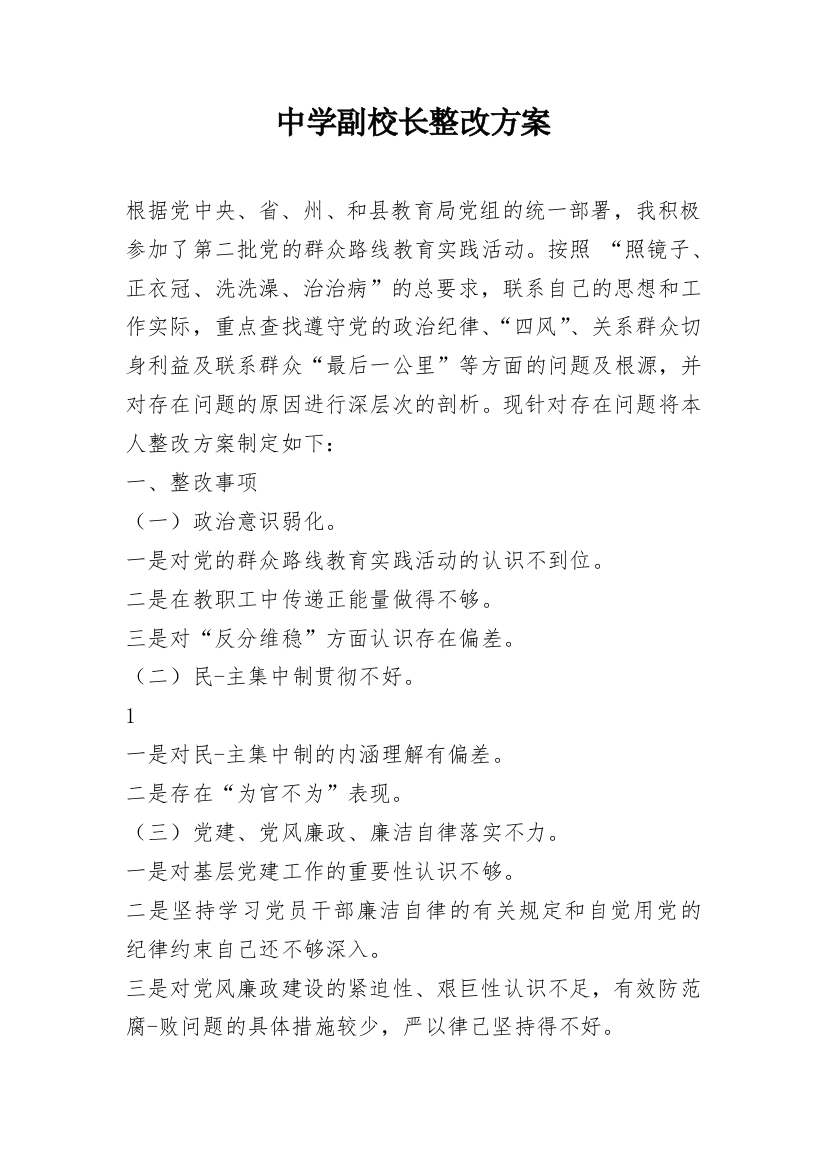 中学副校长整改方案