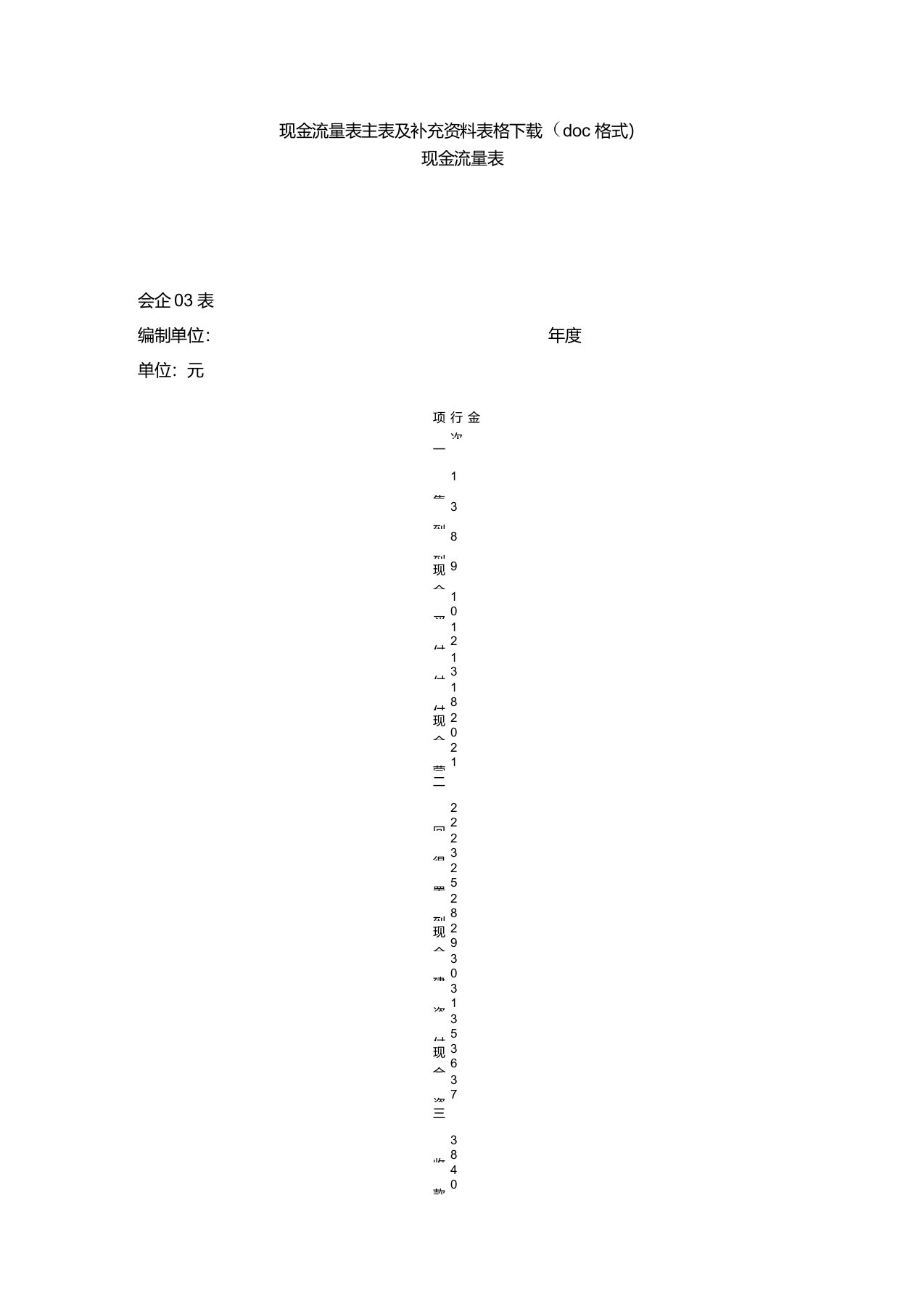 现金流量表主表及补充资料表格下载