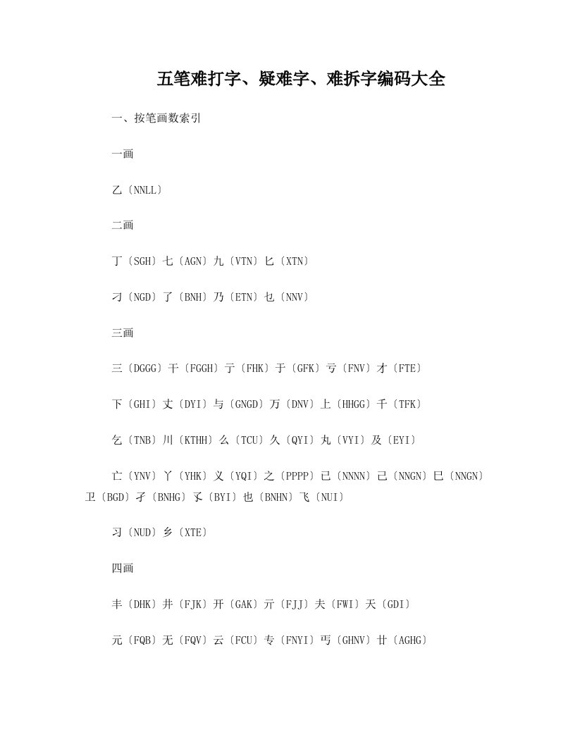 speAAA五笔难打字、疑难字、难拆字编码大全(大汇总)