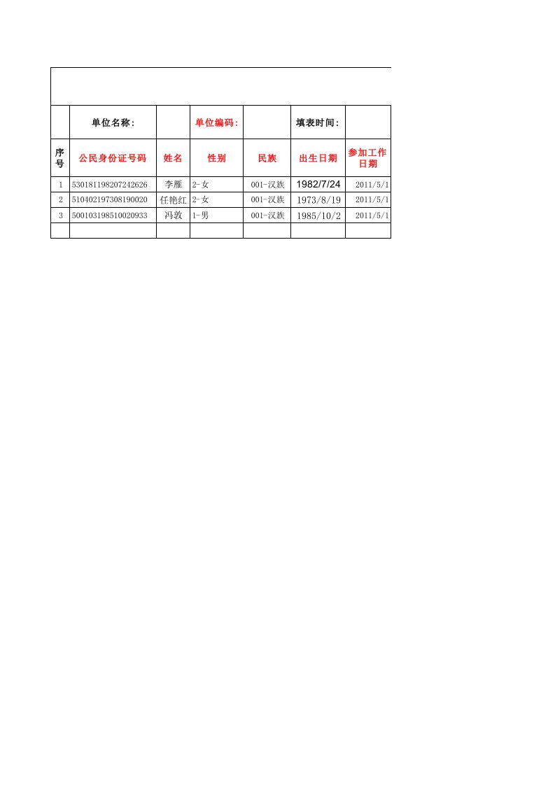 批量新参保格式表