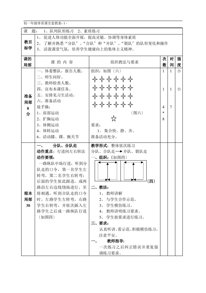 初一年级体育全学期教案