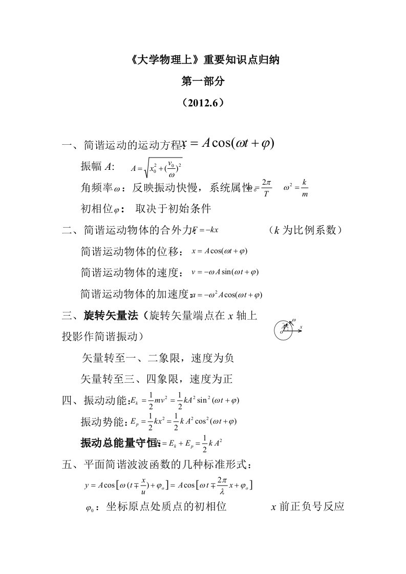 大一物理重要知识点归纳