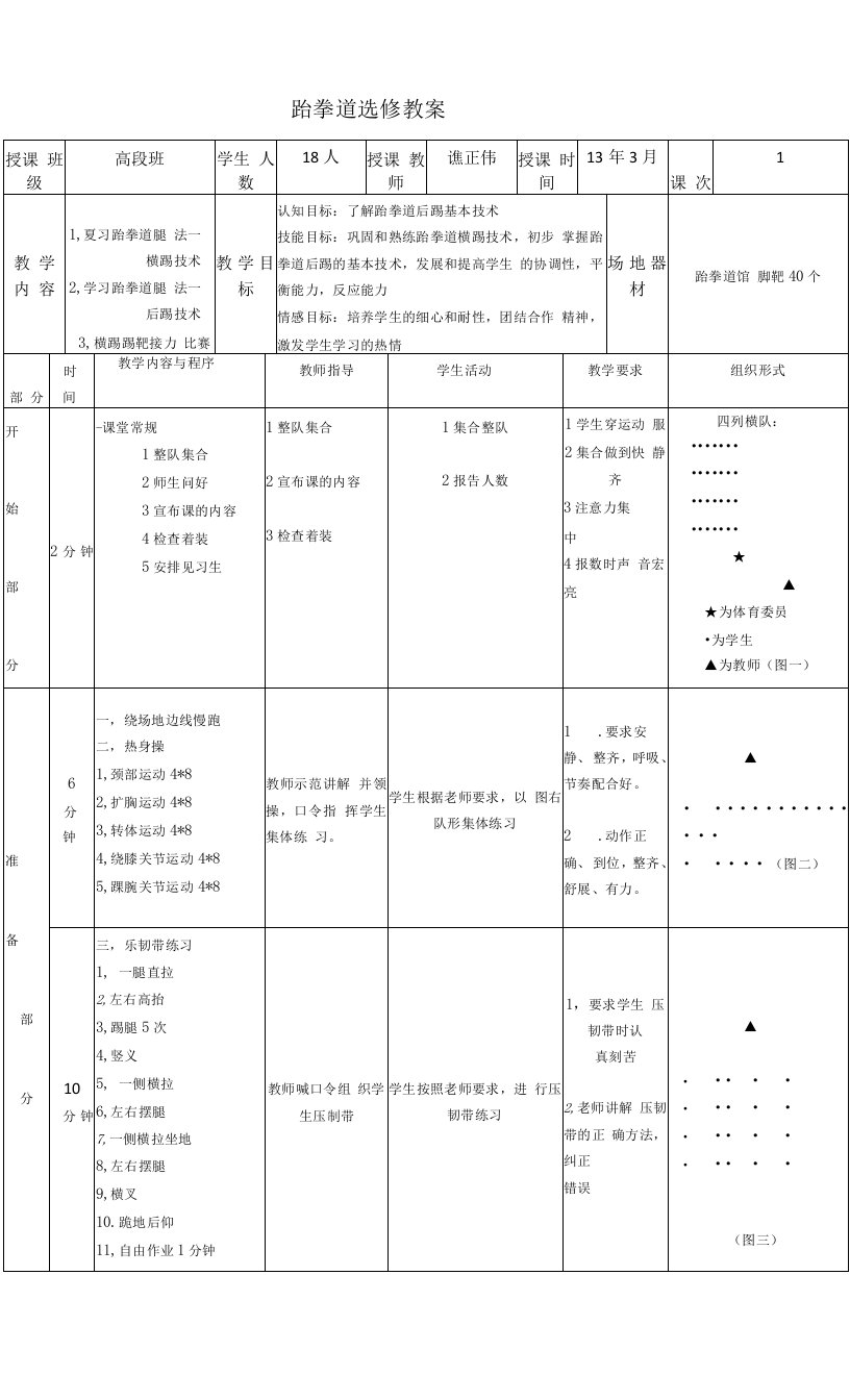 跆拳道课—后踢技术教案