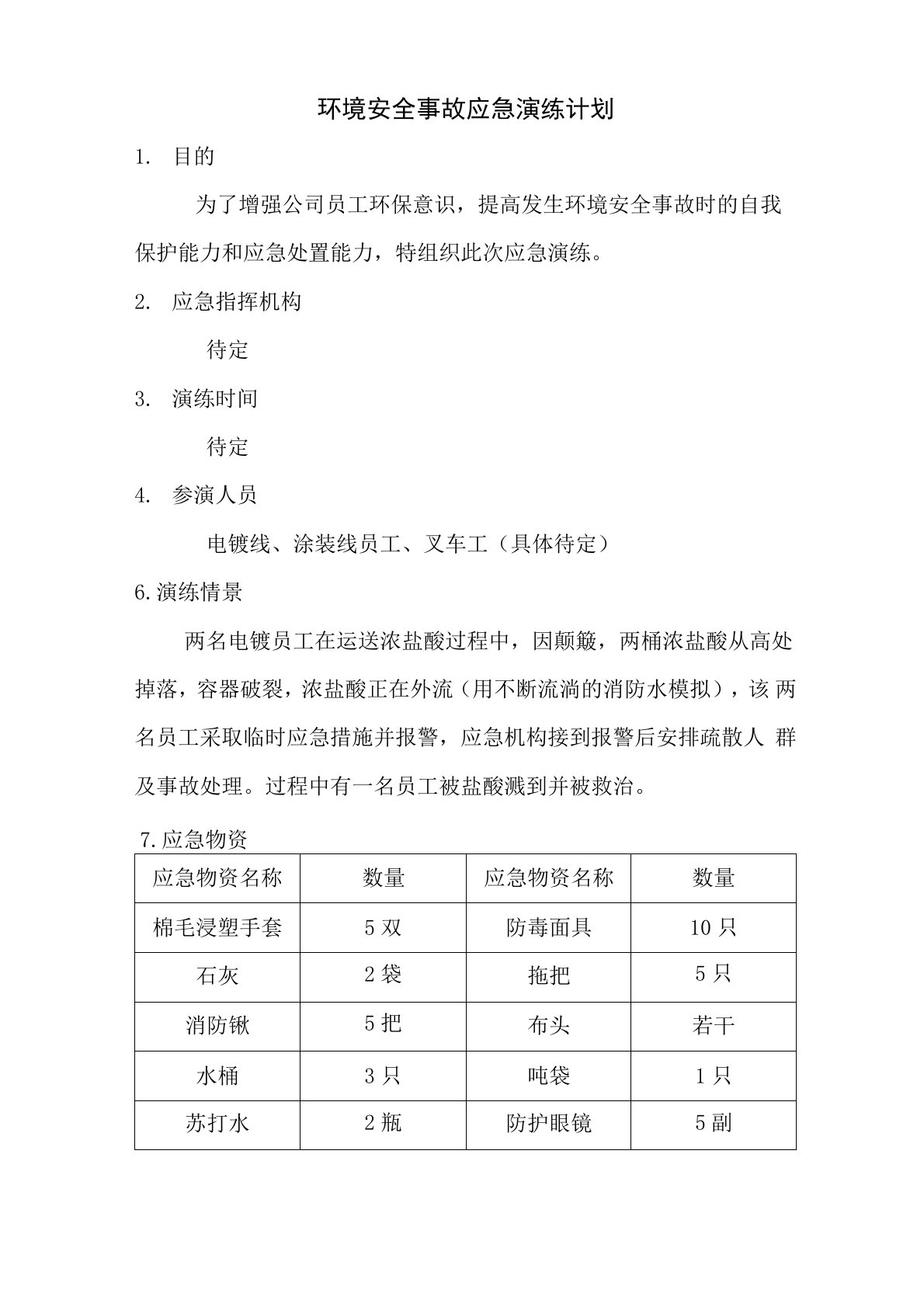 环境安全事故应急演练计划