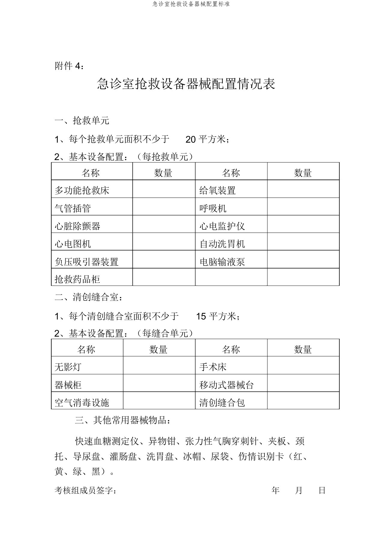 急诊室抢救设备器械配置标准