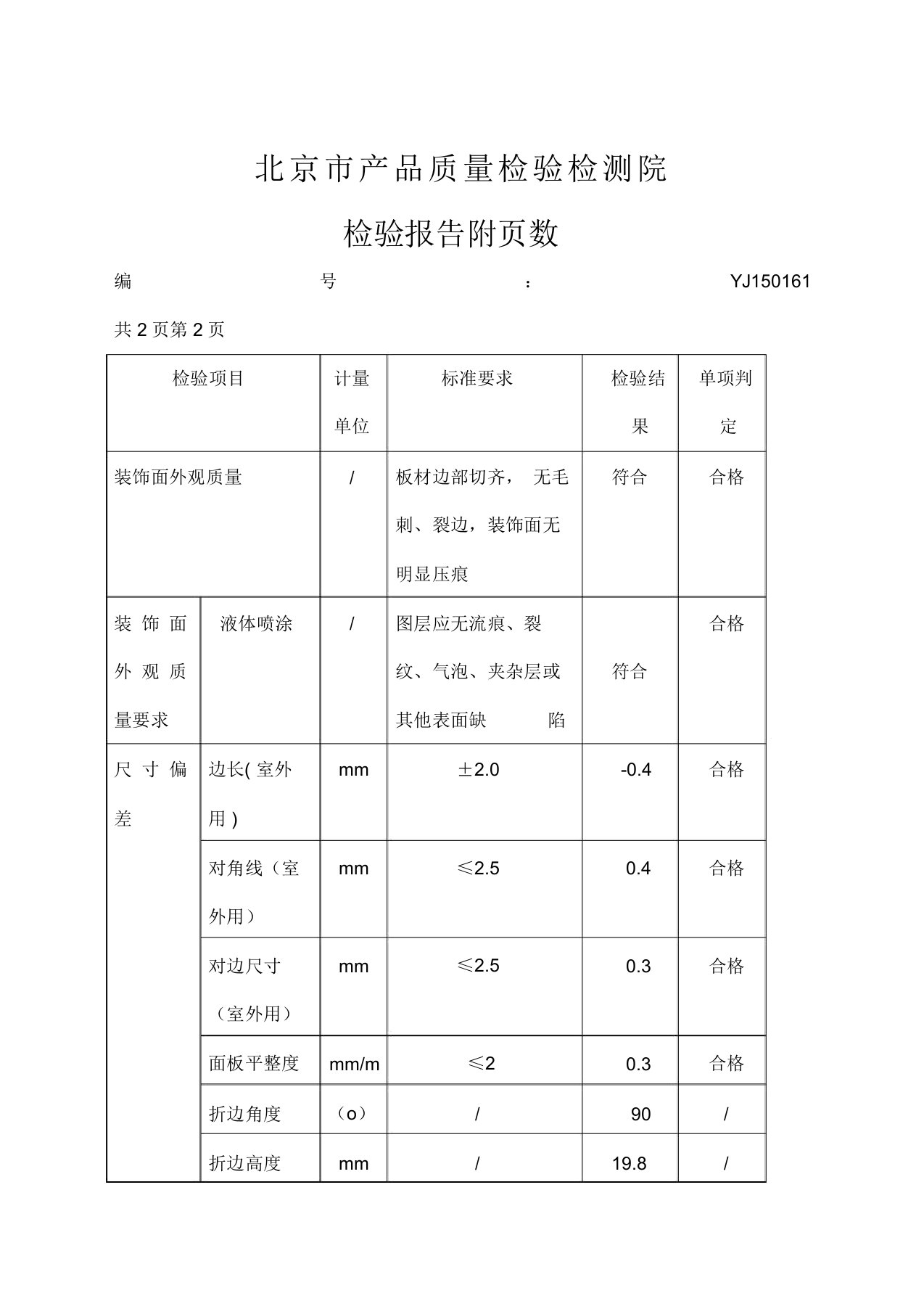 铝单板检验报告