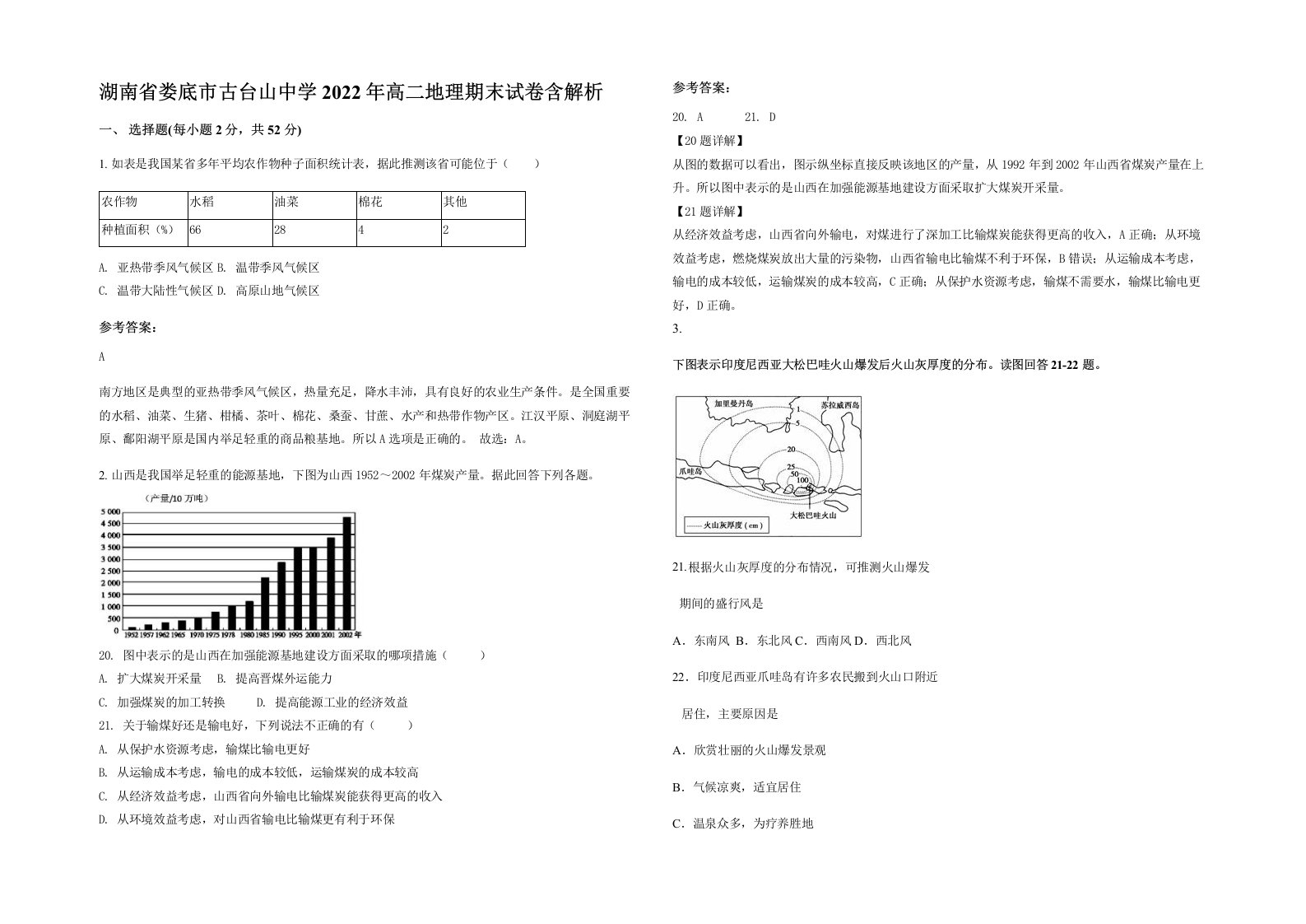 湖南省娄底市古台山中学2022年高二地理期末试卷含解析