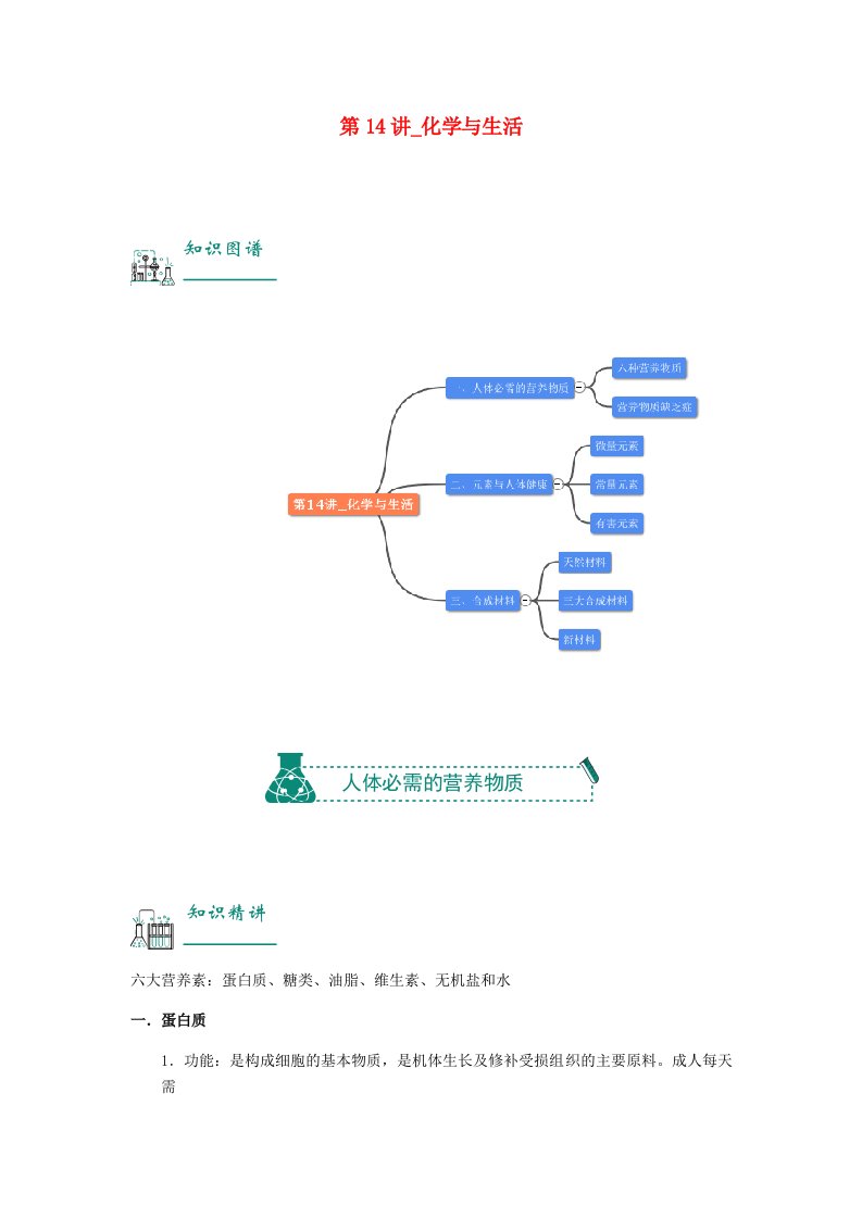 2022年中考化学复习资料第14讲化学与生活含解析