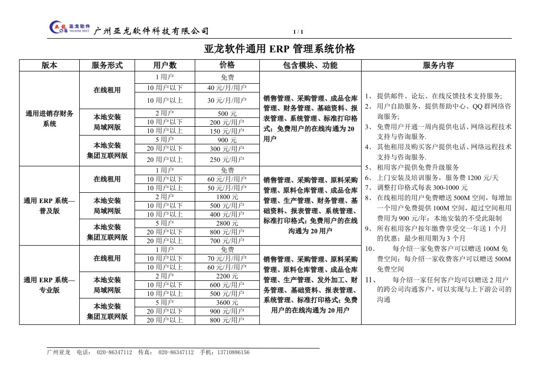 通用ERP管理-报价