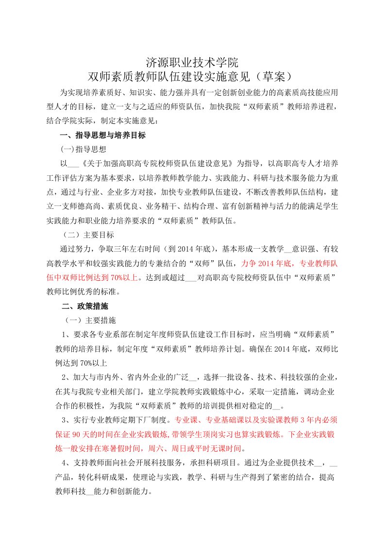 双师素质建设意见