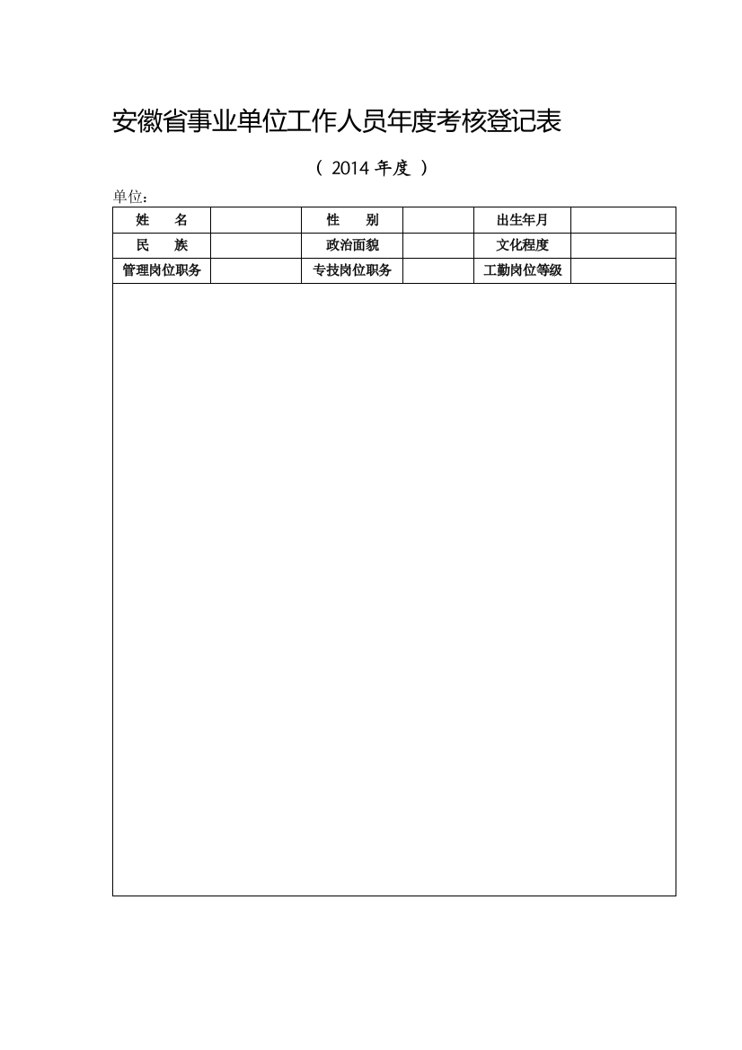 2014年度考核登记表