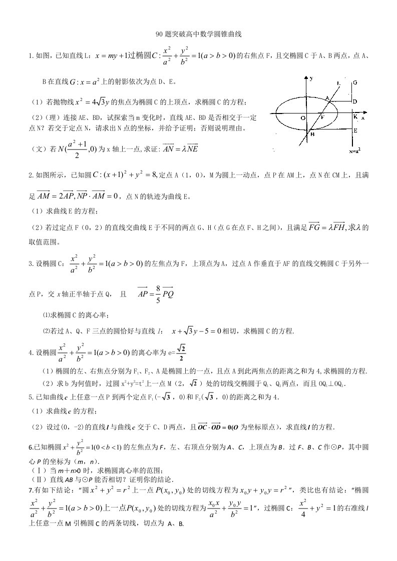 突破高中数学圆锥曲线必做题