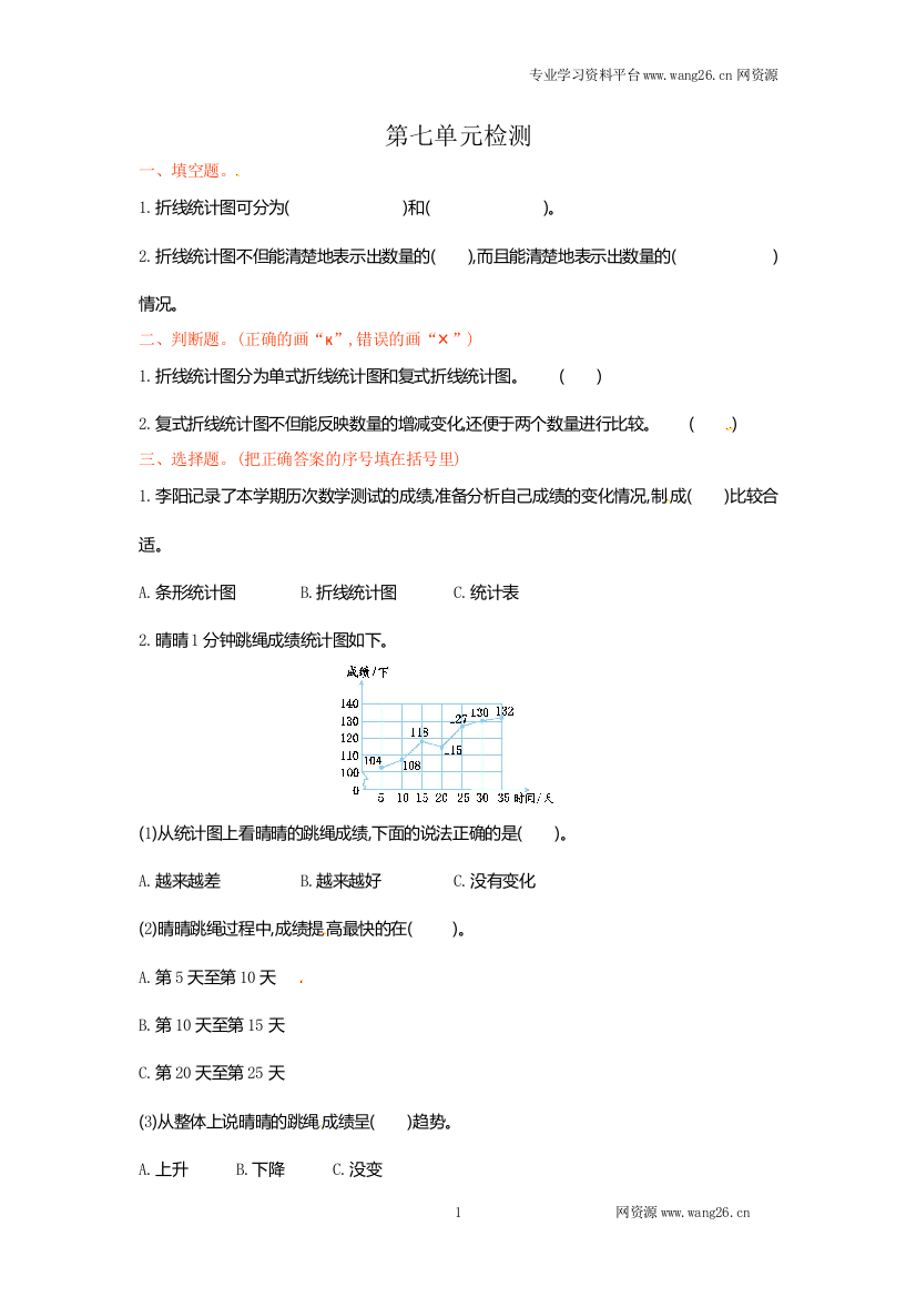 人教新课标数学五年级下学期第7单元测试卷1