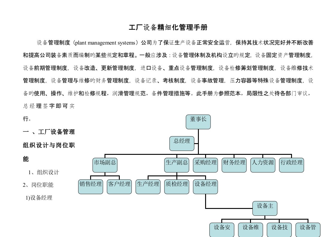 工厂设备精细化管理标准手册