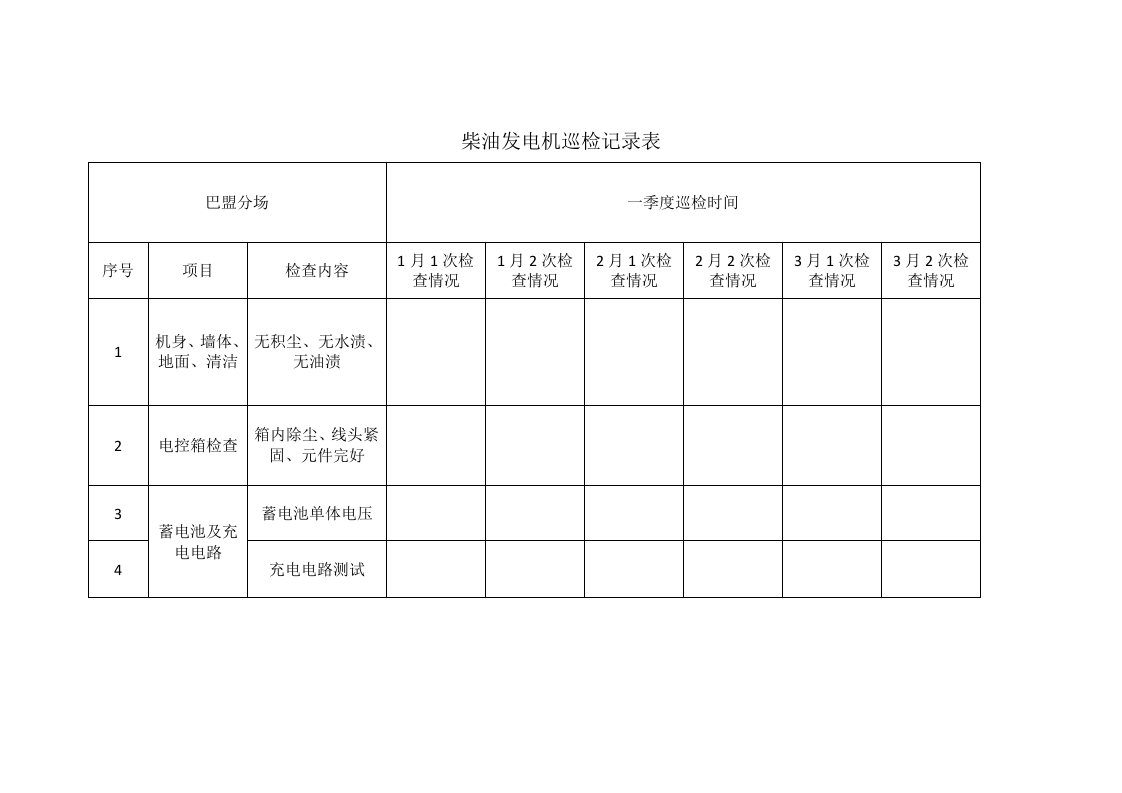 柴油发电机巡检记录表