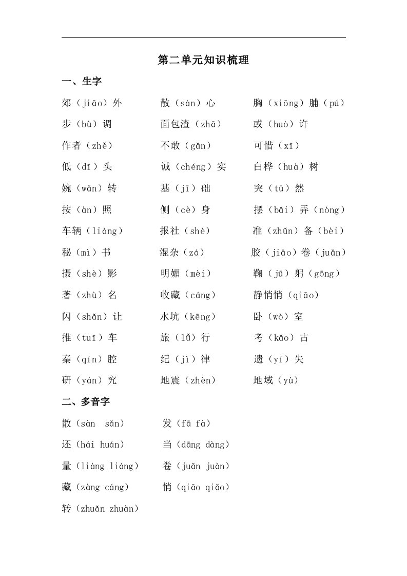 三年级上册语文素材第二单元知识梳理人教新课标