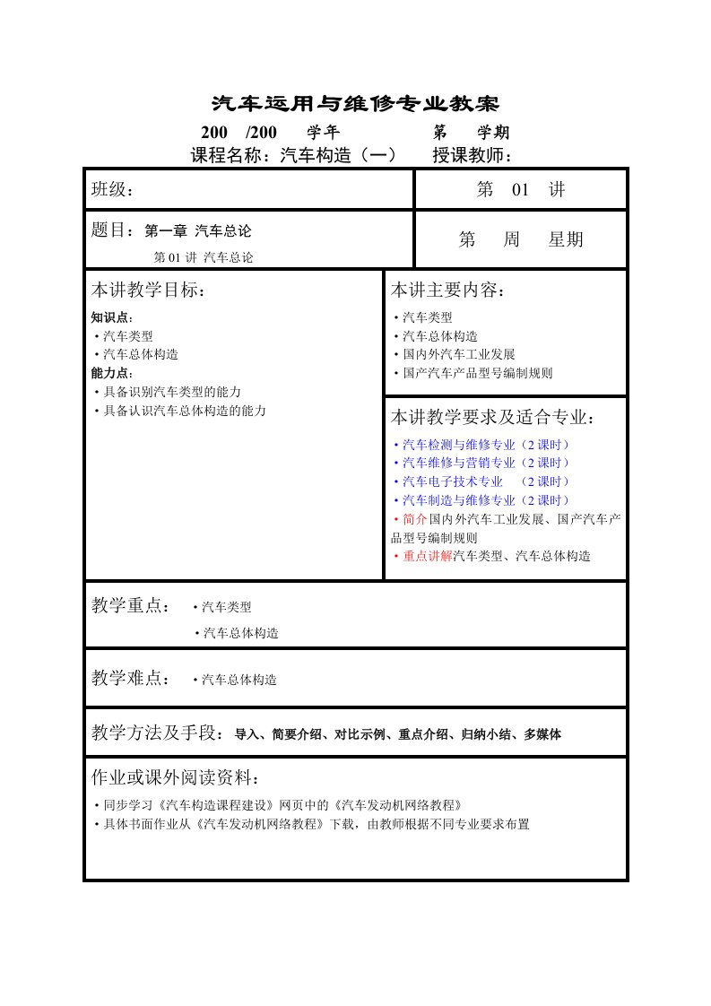 汽车行业-汽车工程系教案