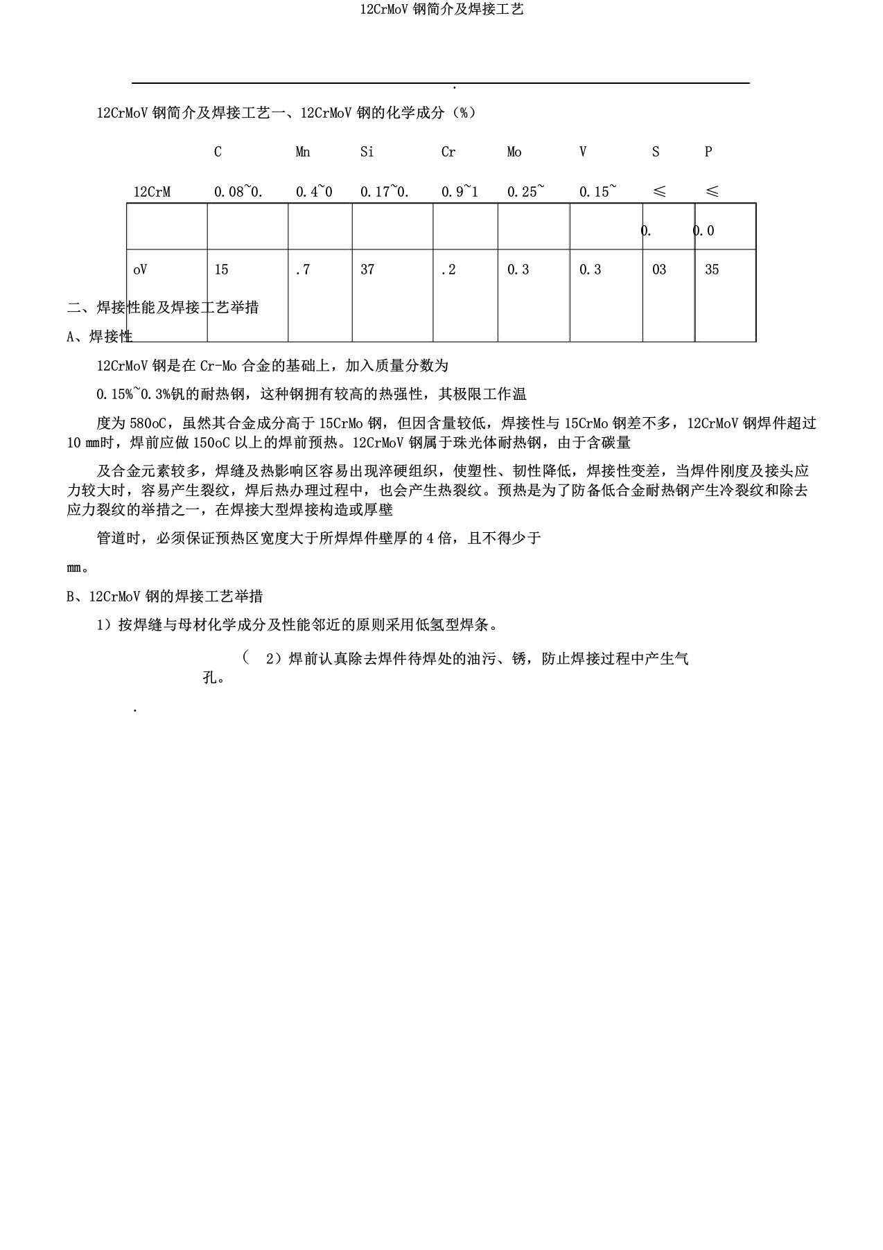 12CrMoV钢简介及焊接工艺