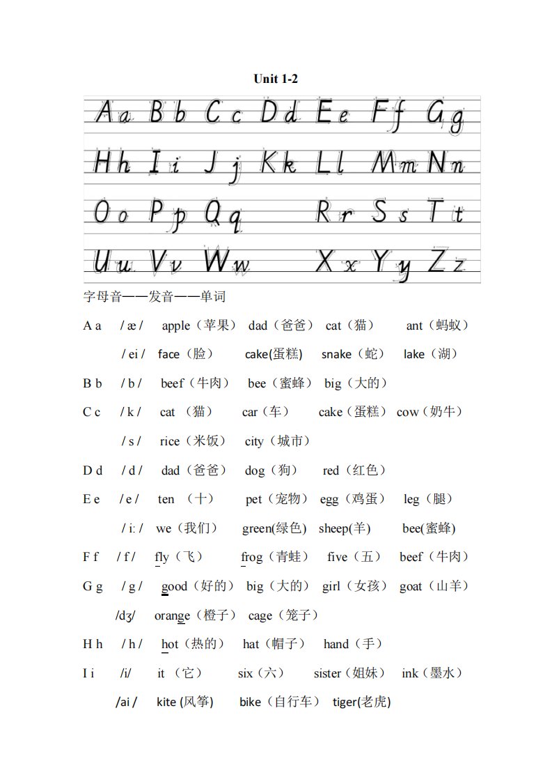 自然拼读26个字母音发音单词(初学)