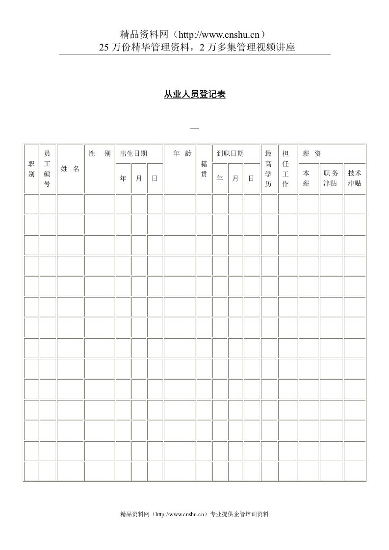 人事档案表格-从业人员登记表