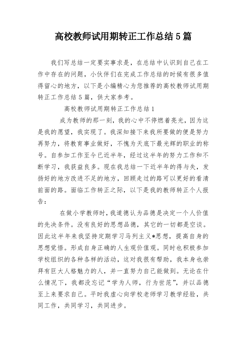 高校教师试用期转正工作总结5篇