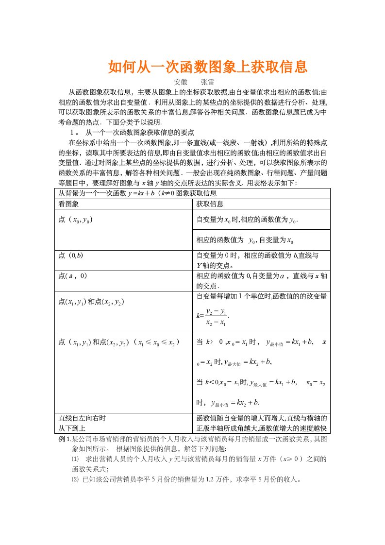 如何从一次函数图象上获取信息解读