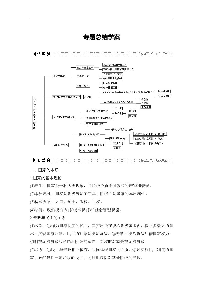 19-20版-专题一各具特色的国家和国际组织（创新设计）