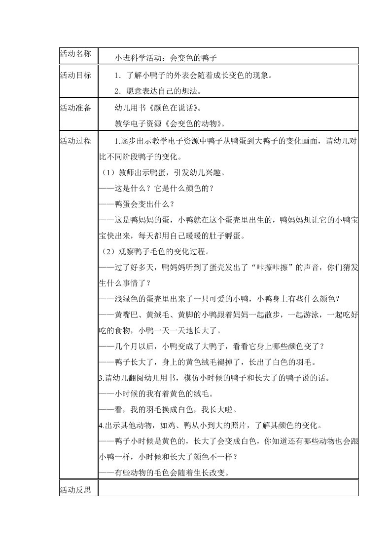 小班科学活动：会变色的鸭子