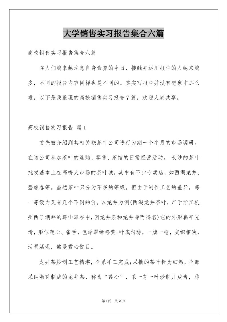 大学销售实习报告集合六篇