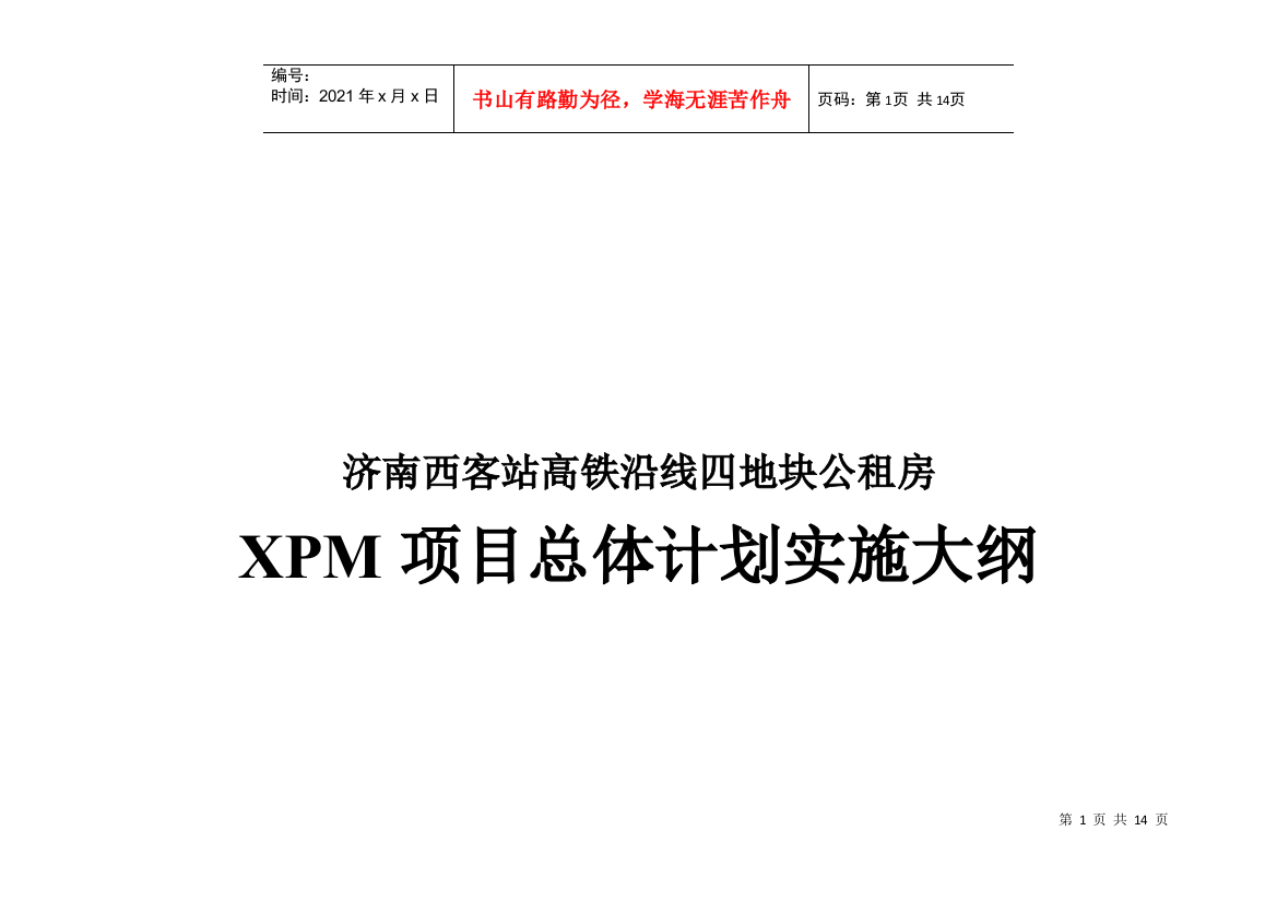 XPM项目总体计划实施大纲