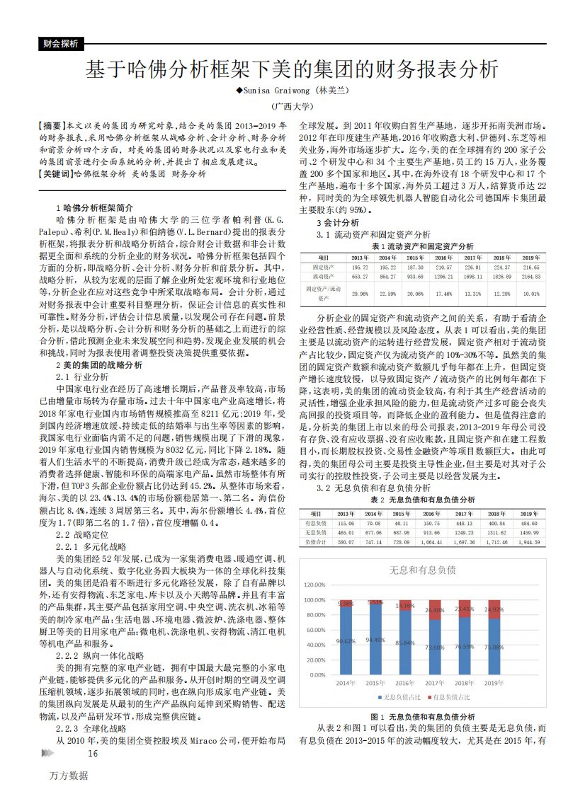 基于哈佛分析框架下美的集团的财务报表分析