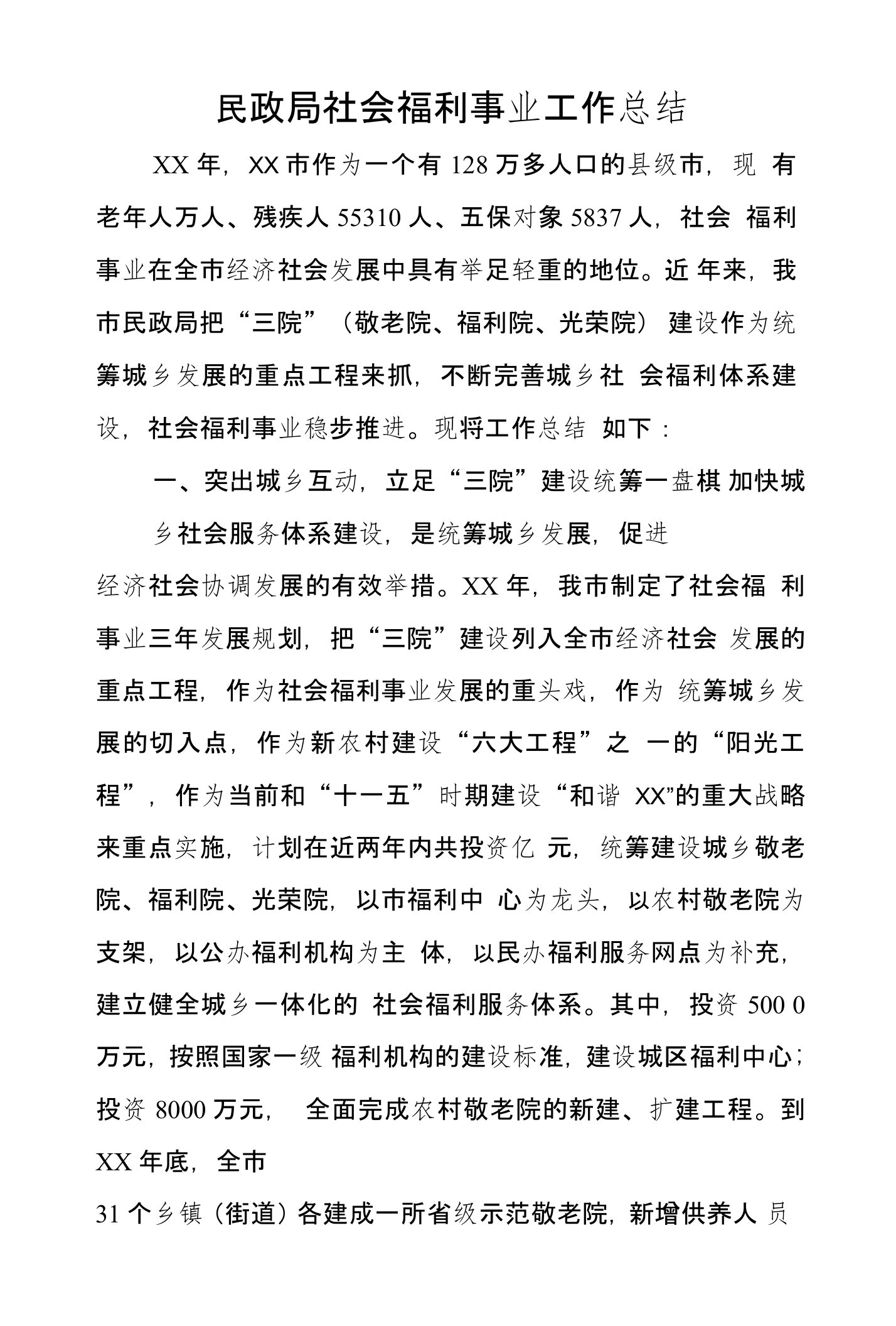 民政局社会福利事业工作总结