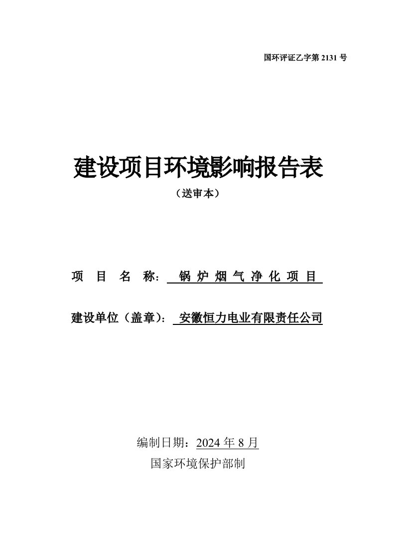 安徽恒力电业有限责任公司锅炉烟气净化项目环境影响报告表