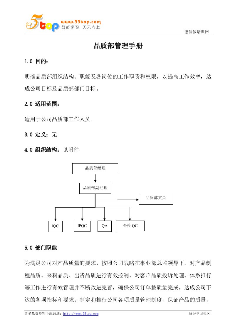 品质部管理手册(含表格)