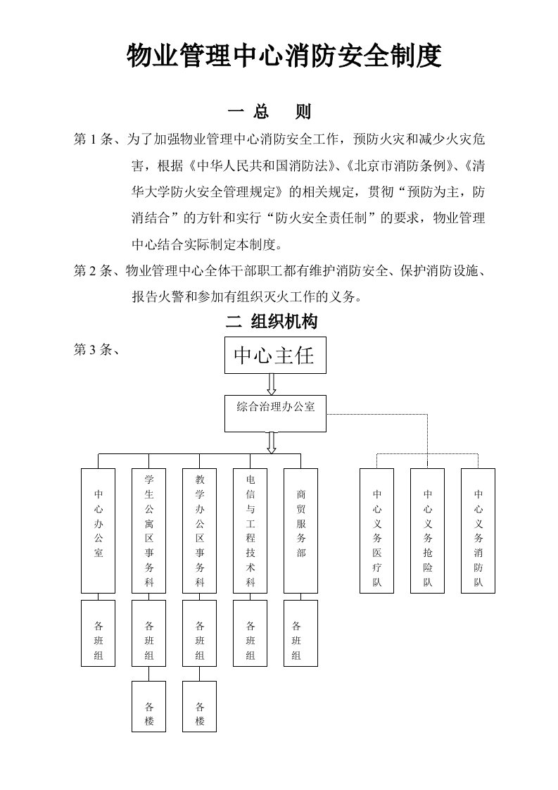 物业管理中心消防安全制度