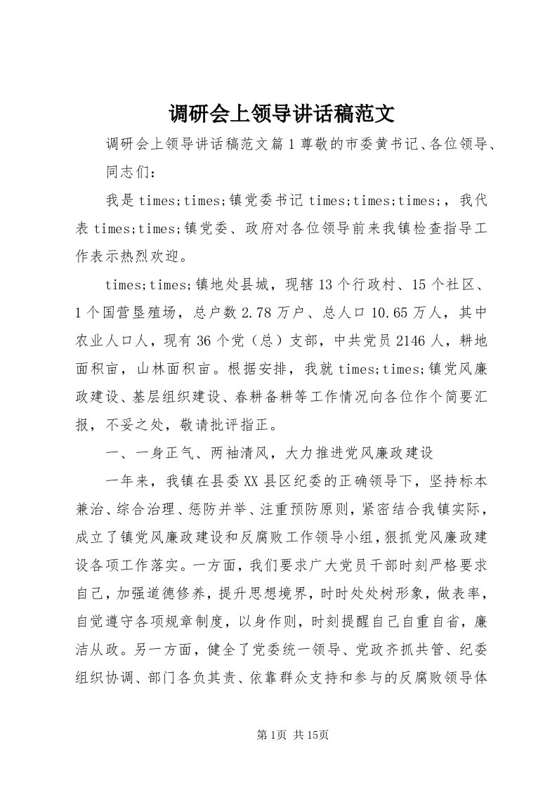 调研会上领导致辞稿范文