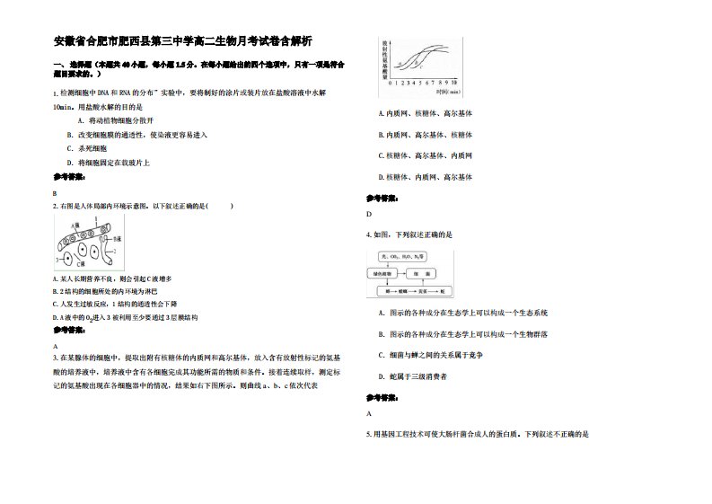 安徽省合肥市肥西县第三中学高二生物月考试卷含解析