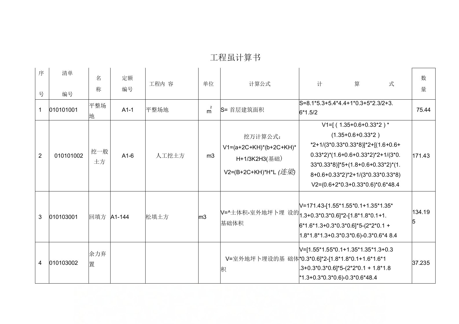 工程量计算书