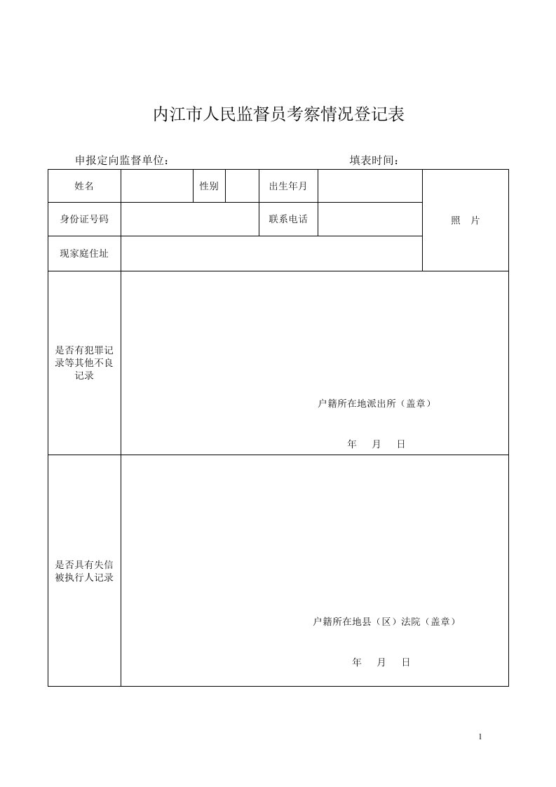 内江市人民监督员考察情况登记表